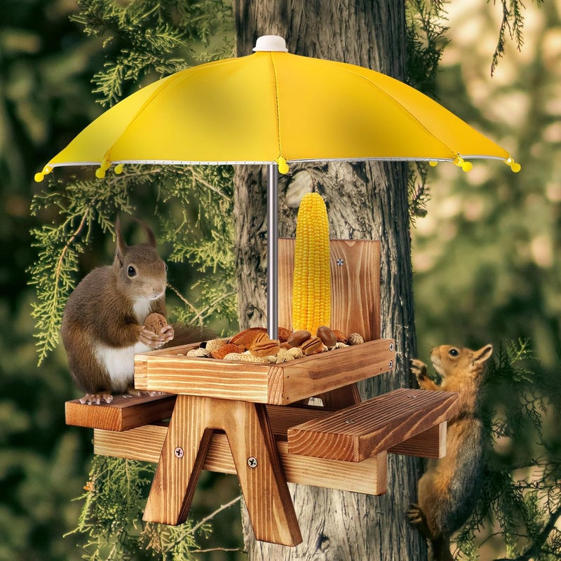 Gnodry Gnodary Squirrel Feeder with Umbrella, Squirrel Feeders for Outside, Squirrel Picnic Table Feeder - Chipmunk Feeder Hold Corn, Corn Cob, Peanuts (Yellow) - Image 5